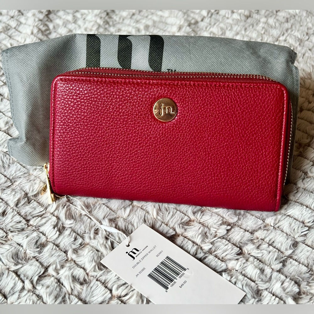 Jessica Moore Red Leather Wallet Double Zipper